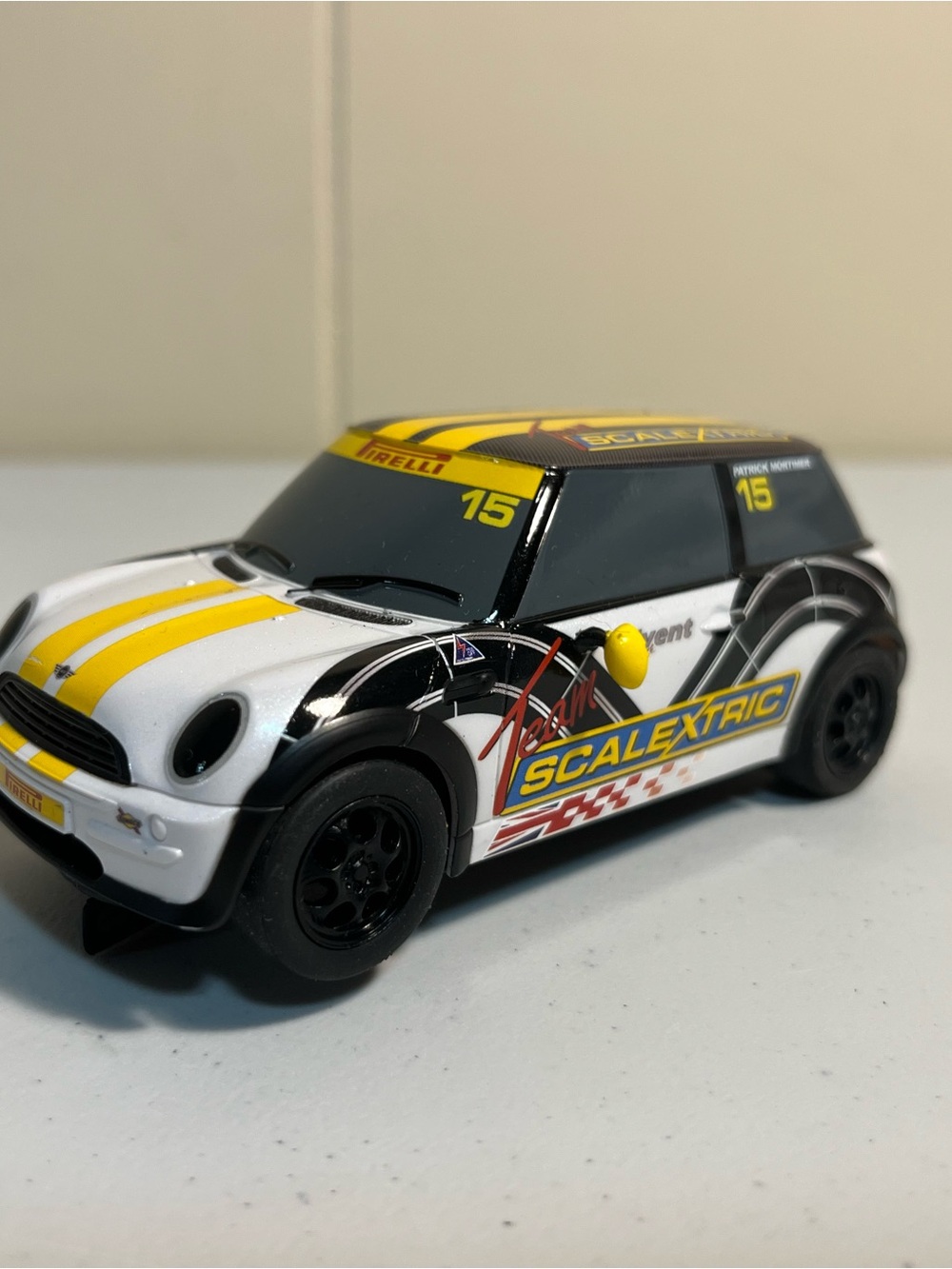Mini Cooper Slot Car Toy - White & Yellow